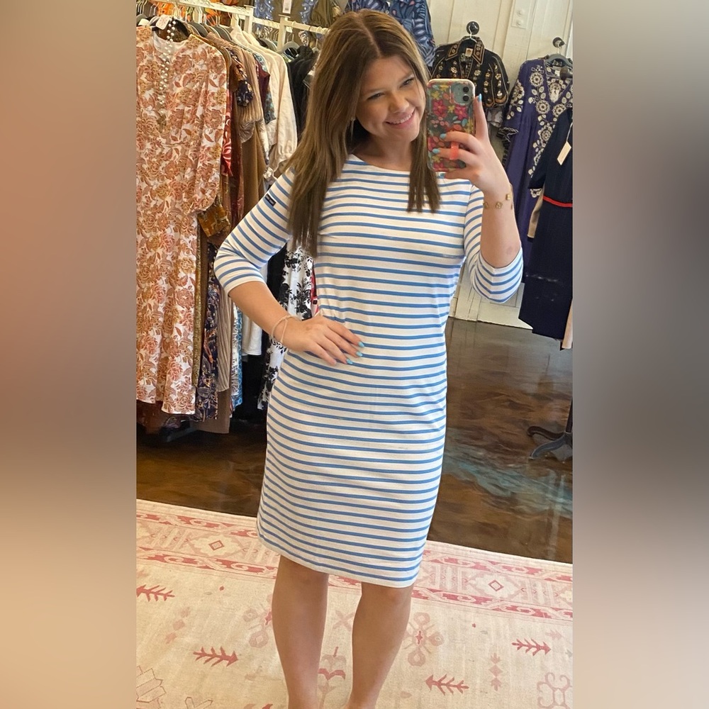 Saint James propriano Striped Blue and White anti uv old money Dress 38 NWT